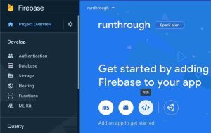 Click on web in the project page firebase console