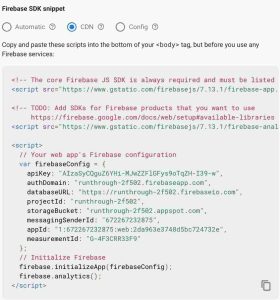 Firebase project config code